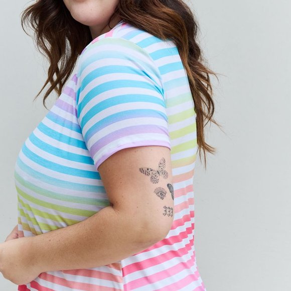 Heimish Out And Proud Full Size Multicolored Striped V-Neck Short Sleeve Top - Picture 7 of 10